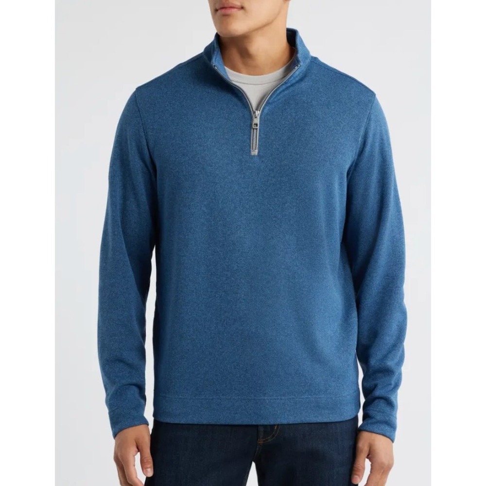Peter Millar Crown Comfort Quarter Zip Mens L Blue Pullover Sweater Golf Casual